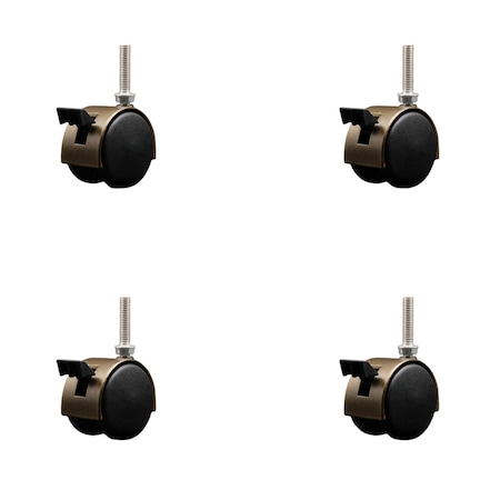 Service Caster 2'' Antique Metal Hood Twin Caster Locking Nylon Wheel 3/8 Thread Stem, 4PK SCC-TS02S50D-NYS-WA-B-381615-4